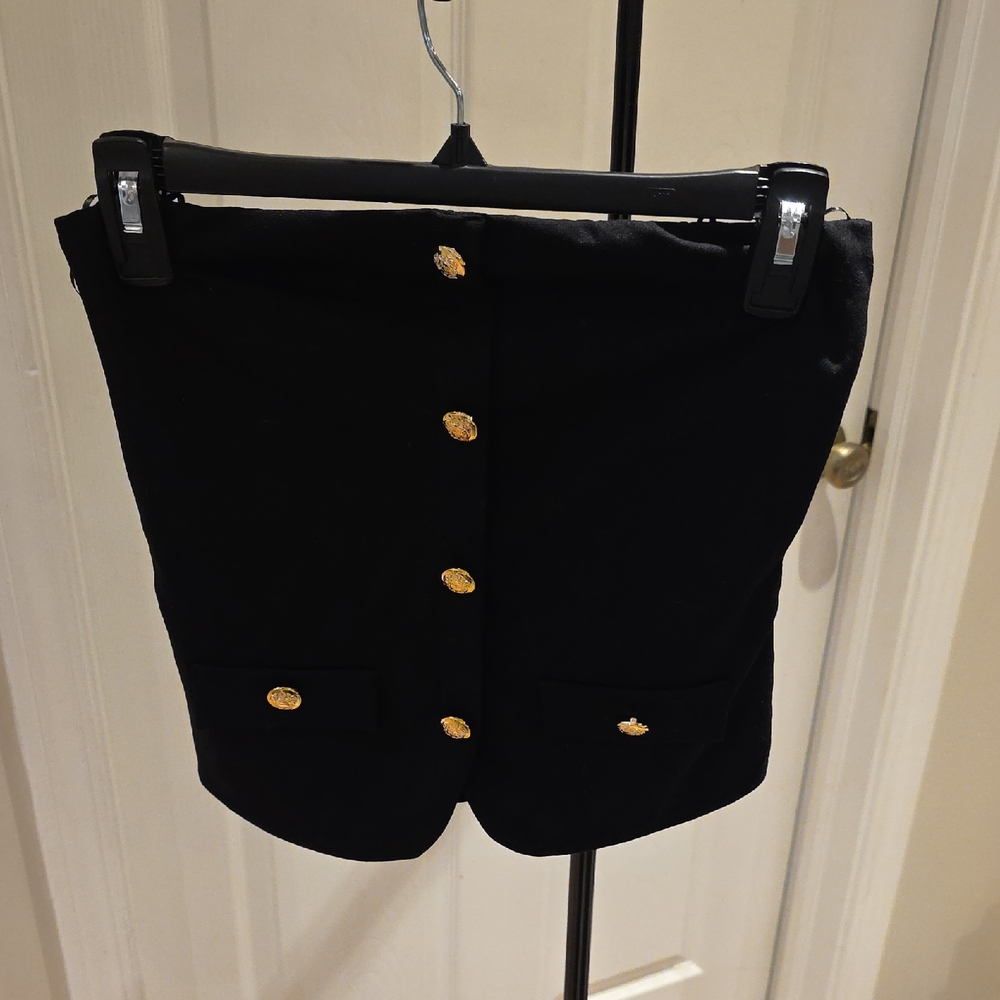 Black Crop Top with Gold Button Accents